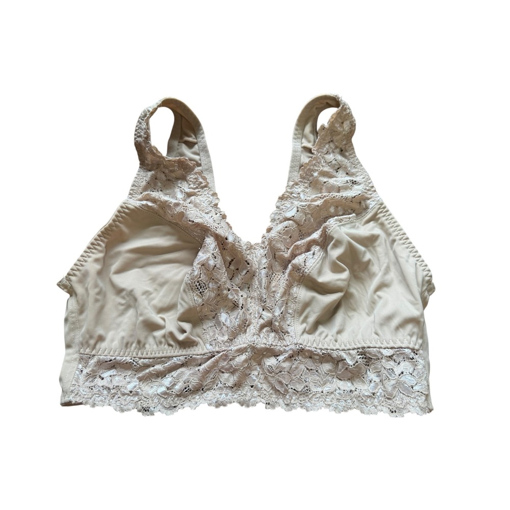 Breezies Lace Trim Bralette Women XL Beige Excellent Wireless Hook Eye Closure